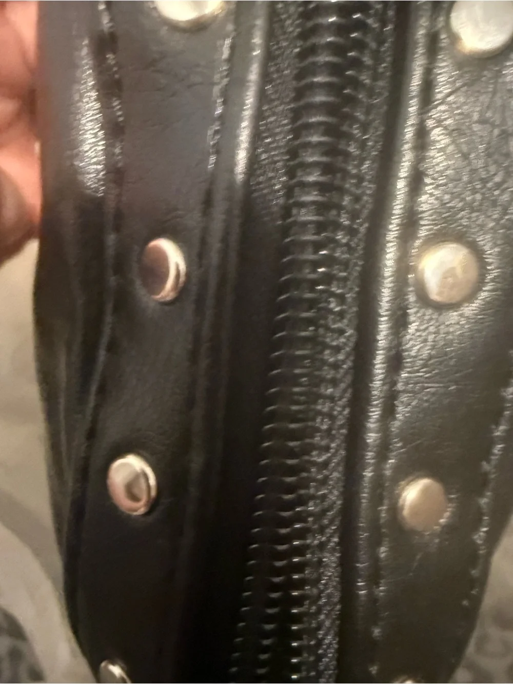 Black Faux Leather Studded Hobo Shoulder Bag